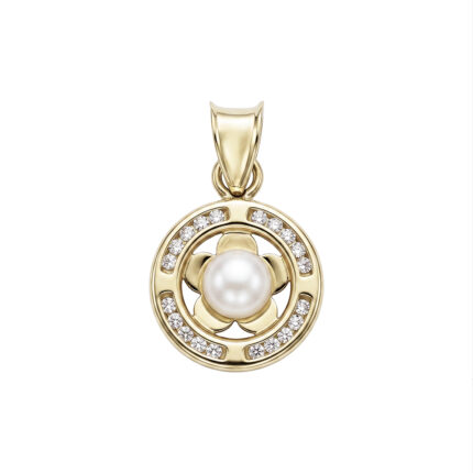 DIJE DE FLOR Y PERLA ORO 10K